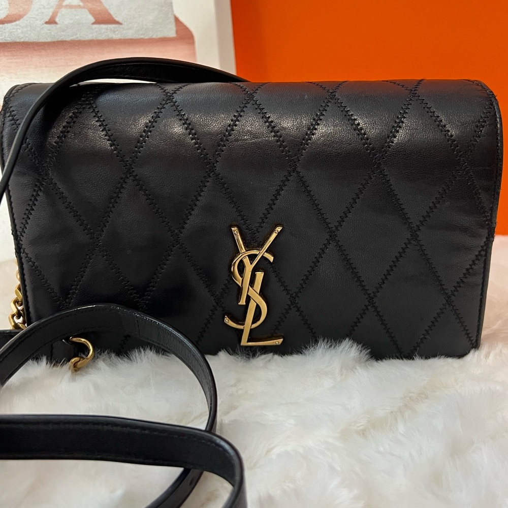 Yves Saint Laurent YSL Black Quilted Monogram Angie Crossbody Bag-PLB568906-0119